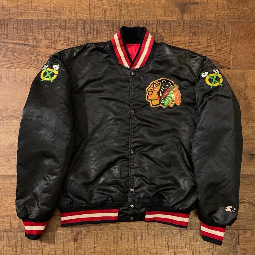 Starter Chicago Blackhawks Jacket Mens XL Black Vintage 80s Sportswear Satin